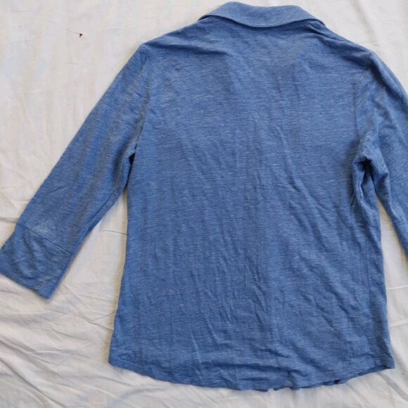 J.McLaughlin Brynn 3/4 Sleeve Shirt Henley Blue Linen Blend Women's Size Small - Picture 10 of 12